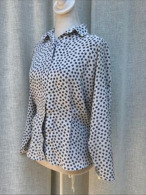 1990 Michelle Stuart blue white geometric print button down blouse